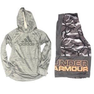 Under Armour Boys Gray Hoodie and Shorts Size Large